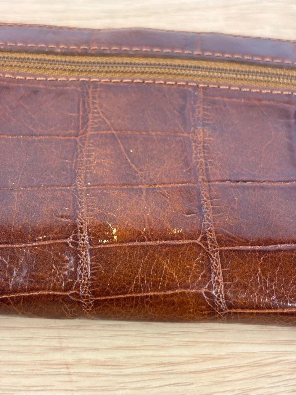 Vintage Y2K Croc-Embossed Brown‎ Fossil Continental Clutch Wallet NEW!